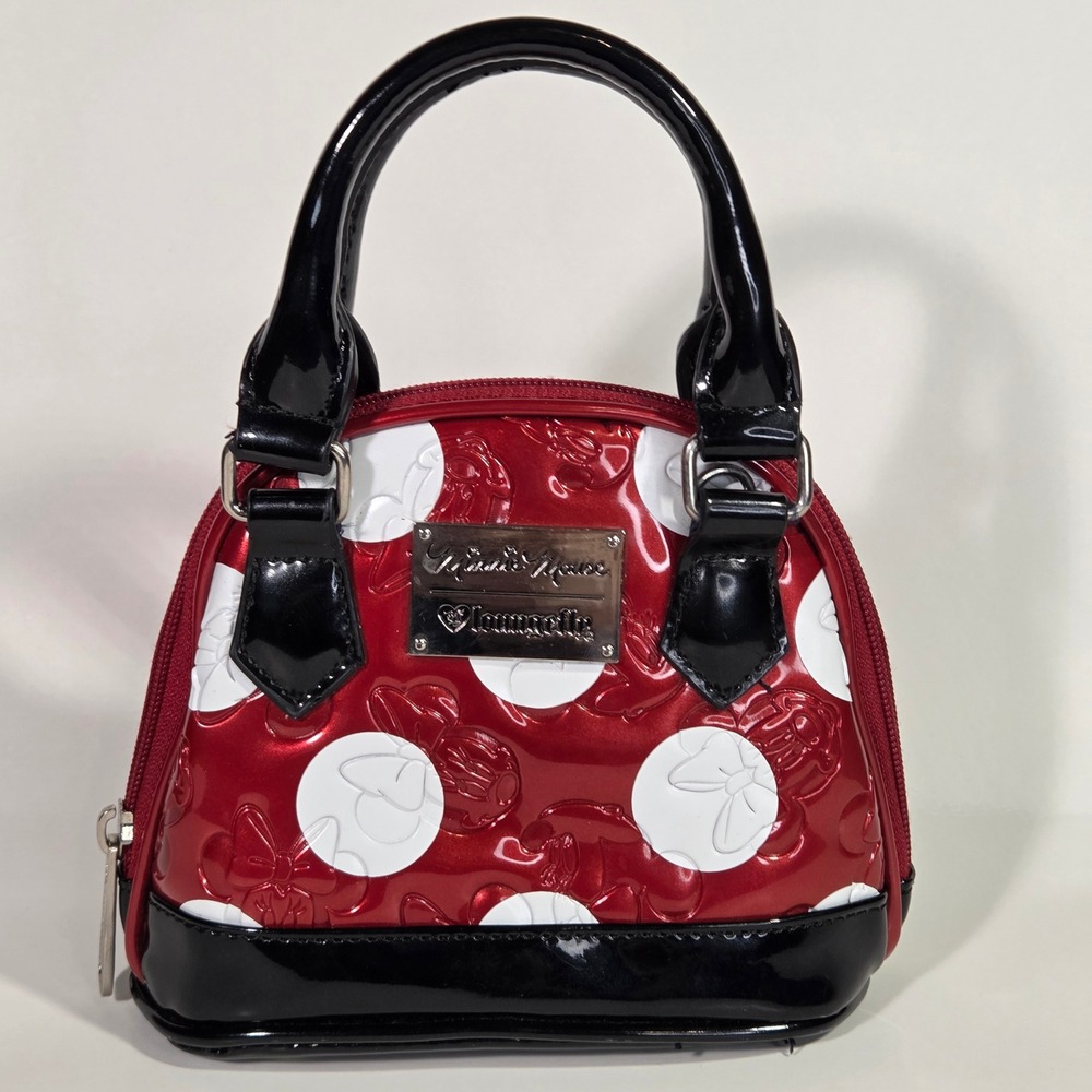 Loungefly Disney Minnie Mouse Red Polka Dot Embossed Mini Bowler Bag Handbag